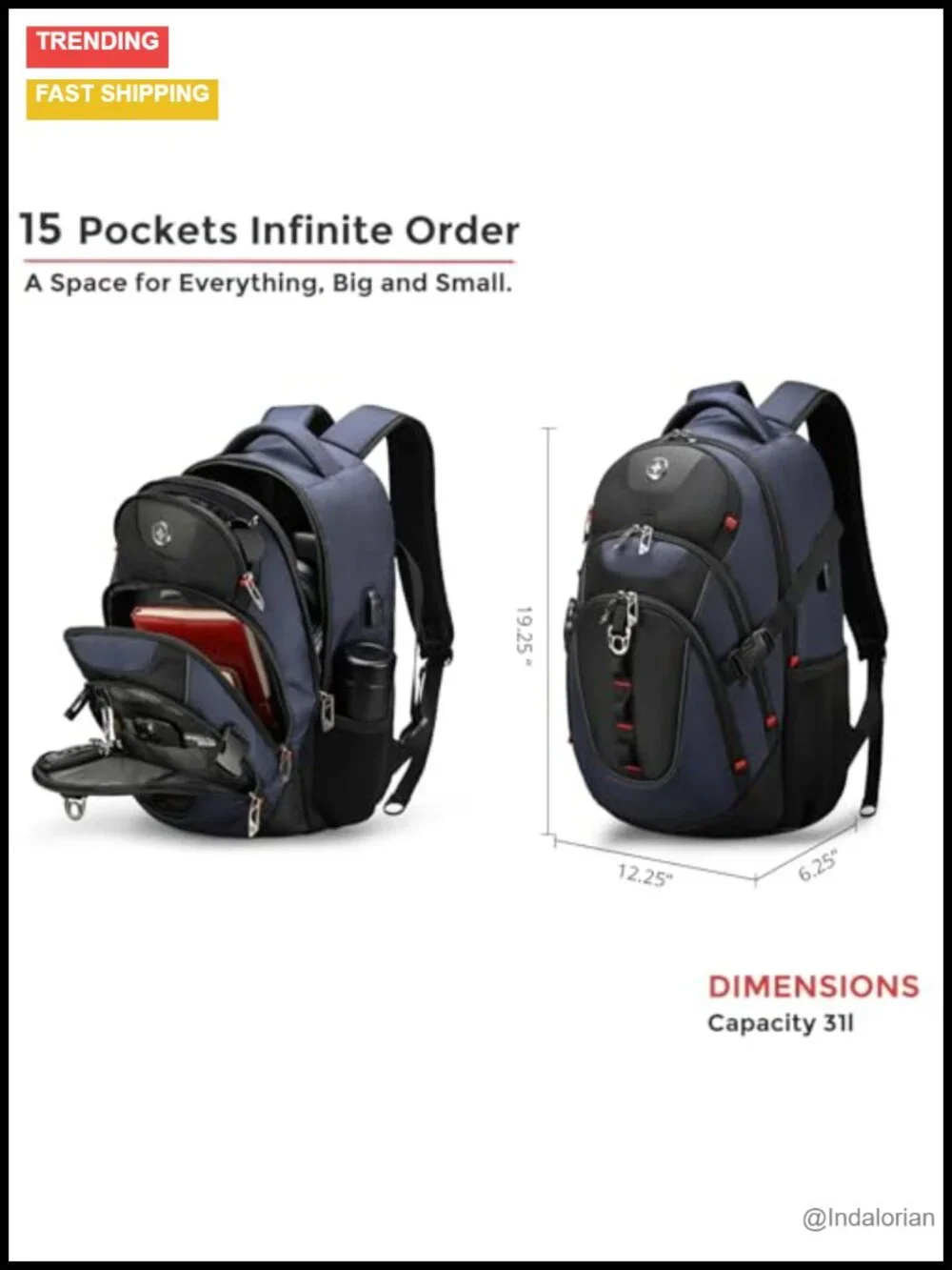 Laptop Backpack with USB Charging Port, RFID Protection, 31L